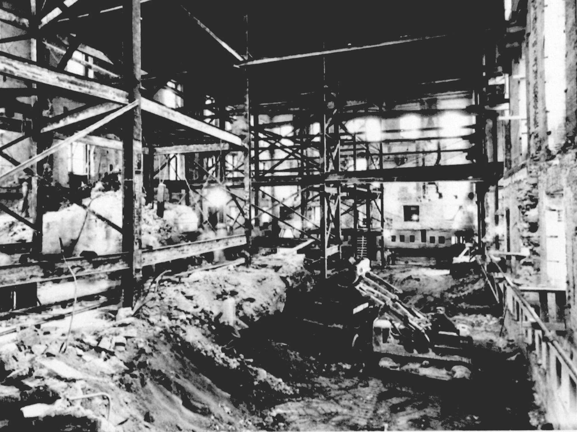 The gutted interior of the White House in 1950, during major structural renovations that forced President Truman and his family to live in a temporary residence for nearly four years.